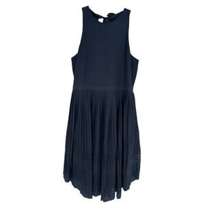 Banana Republic Blue Pleated Halter Midi Dress Sleeveless Eyelet Summer Size 12